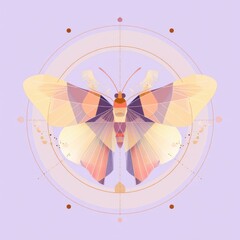 Geometric butterfly design with pastel colors and geometric patterns.