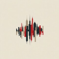 Abstract cityscape silhouette in muted colors.