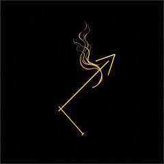 Gold stylized graphic of an arrow and a bow.