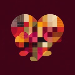 Abstract heart shape composed of geometric patterns.