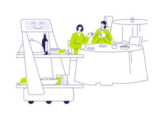 Robotic waiter abstract concept vector illustration.