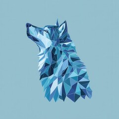 Geometric wolf portrait in shades of blue.