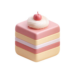 Delicious layered cake with creamy swirl topping sweet dessert treat pastel colors yummy pink yellow white square shaped on transparent background 3d