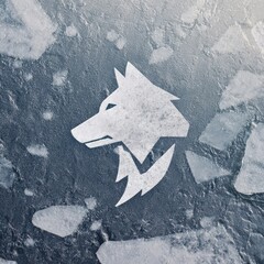 Silhouette of a wolf head on icy surface.