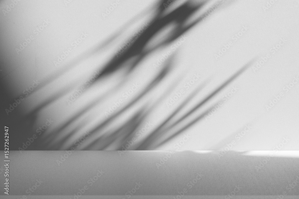 Aufkleber Wall interior background, studio and backdrops show products.with shadow from window color white and grey. background for text insertion and presentation product	
