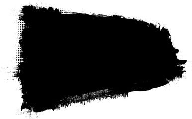 black ink brush painting banner label panel with halftone grunge graphic element