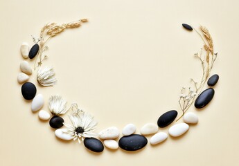 Tranquil Harmony Stones Dried Flowers and Wheat Design