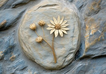Dried Flowers on Textured Stone Background
