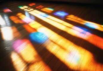 Colorful Light Patterns on Wooden Floor