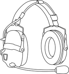 Detailed line art outline of a headset with microphone, ideal for tech illustrations, coloring books, and communication designs