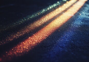 Glimmering Light Trails on Dark Wet Surface