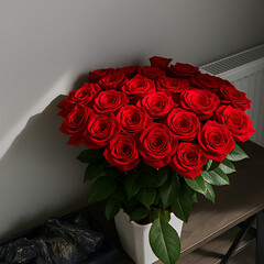 "A Stunning Bouquet of Red Roses in Full Bloom"