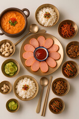 "A Beautifully Arranged Korean Meal with Diverse Side Dishes"