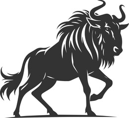 Wild animal vector silhouette of a wildebeest black illustration
