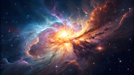 Fototapeta premium Colorful cosmic explosion with vibrant nebula in deep space
