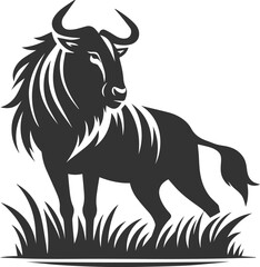 Wild animal vector silhouette of a wildebeest black illustration