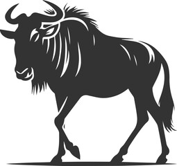 Wild animal vector silhouette of a wildebeest black illustration