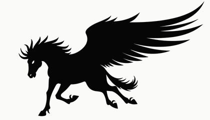 Mythical winged horse silhouette in dynamic pose  
