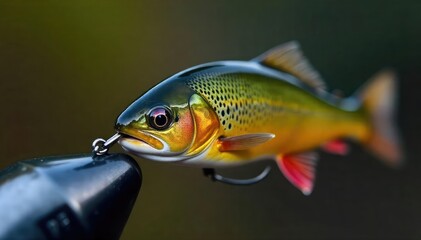 Fototapeta premium Close-up of a sharp, shiny trout fishing hook, ready for action The perfect image for fishing websites, blogs, or gear advertisements Shows detail of the barb and bend , wet fly, wilderness