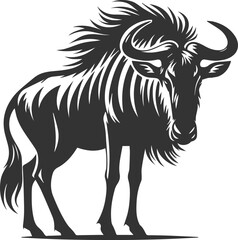 Wild animal vector silhouette of a wildebeest black illustration