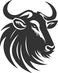 Wild animal vector silhouette of a wildebeest black illustration