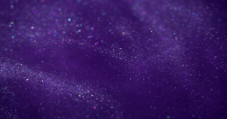 Glitter blur liquid. Violet stream. Color ink shiny art water cosmic emulsion. Defocused texture...