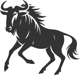 Wild animal vector silhouette of a wildebeest black illustration