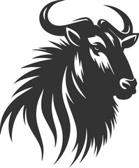 Wild animal vector silhouette of a wildebeest black illustration