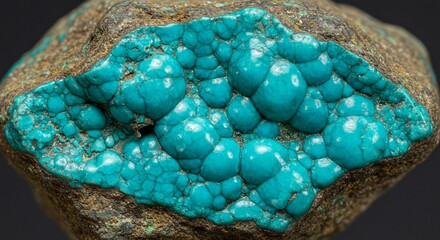 Fototapeta premium Vivid Blue Turquoise Mineral Specimen Botryoidal Texture Gemstone Detail