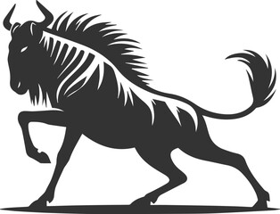 Wild animal vector silhouette of a wildebeest black illustration