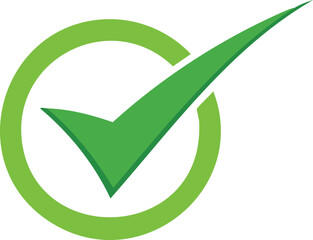 Vector Illustration of a Bold Green Checkmark Inside a Circle on White Background, Symbolizing Positivity, Success, and Approval in a Minimalist Flat Style

