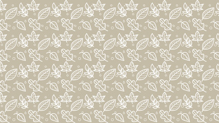 seamless leaves pattern with minimalist line art style and pale color white color on pale brown.