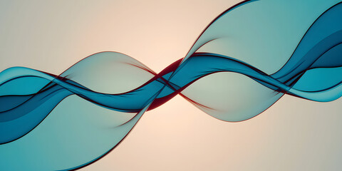 Abstract teal and blue waves intertwine creating a sense of flowing movement against a soft pale background.