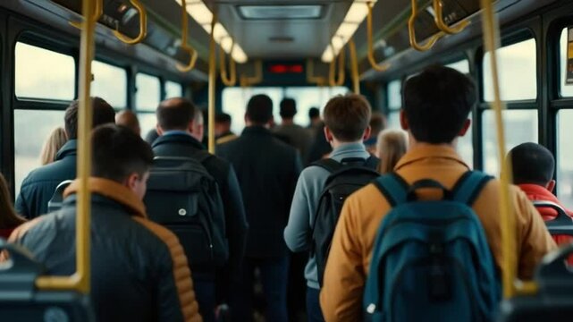 Crowded City Bus Interior with People Standing