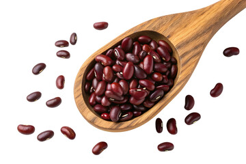 Fototapeta premium Wooden spoon with red azuki beans isolated on white or transparent background