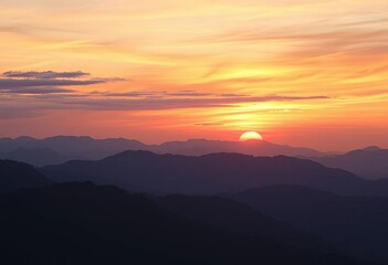 Fototapeta premium Vibrant orange sunset sky over majestic mountains , sunset, beautiful