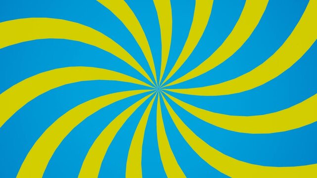 Yellow blue Spiral Sunburst Background Animation, Seamless Loop, Retro Inspired Multicolor Bubblegum Swirl Rays and Rotating Stripes, 4k	