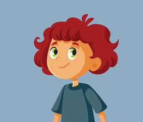 Little Boy with Red Hair Smiling Friendly Vector Cartoon. Funny portrait of a little preschool child feeling joyful
