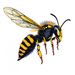 Wasp and bee and flower cartoon vector illustration isolated