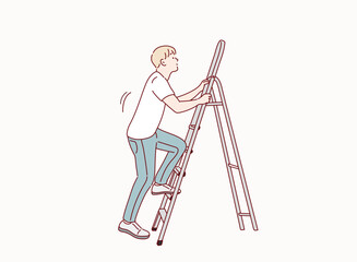 Man Climbing a Ladder. Hand drawn style vector design illustrations. © autumnn