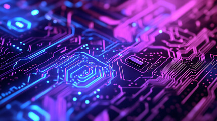 Fototapeta premium Abstract Circuit Board Glow Pink Blue Technology