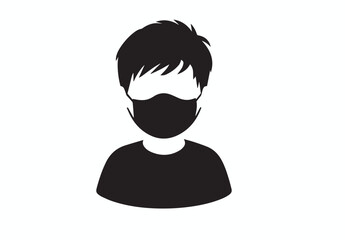 Boy Wearing a Protective Face Mask Simple Black Silhouette