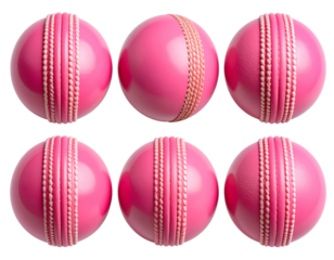 Minimalistic pink cricket ball with matte finish and shadow cast, top-down view, isolated PNG