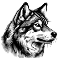 Fototapeta premium Hand drawn cute Tamaskan portrait, vector sketch isolated on white background, SVG vector