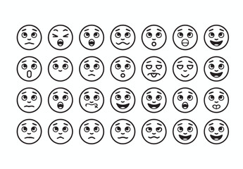 Diverse Collection of Cute Cartoon Emoticons Showing Various Expressions and Feelings