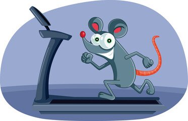 Funny Gym Rat Character on Treadmill Vector Cartoon Illustration. Happy cheerful rodent feeling motivated to do sport
