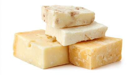 beautifully arranged italian cheese selection on clean ultrabright background