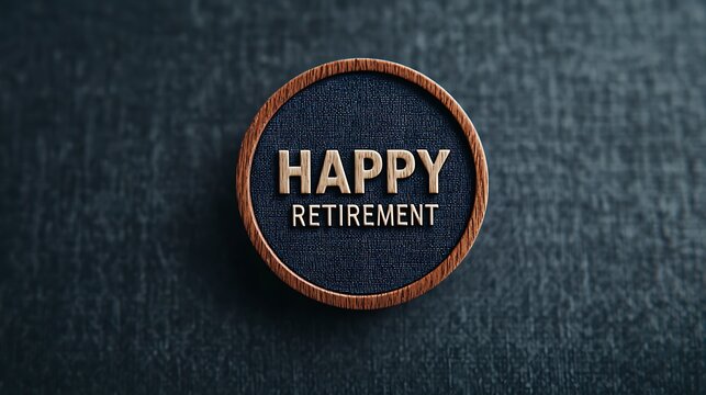 A badge featuring the words "Happy Retirement," symbolizing celebration and joy for individuals transitioning to retirement.