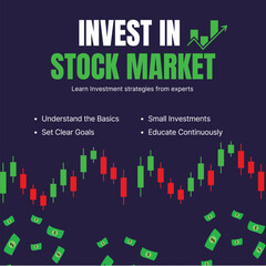 Fototapeta premium Invest in Stock Market Social media poster for promotion