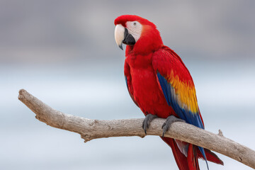 Obraz premium minimalistic of parrot on clean light background emphasizing its ultrabright feathers